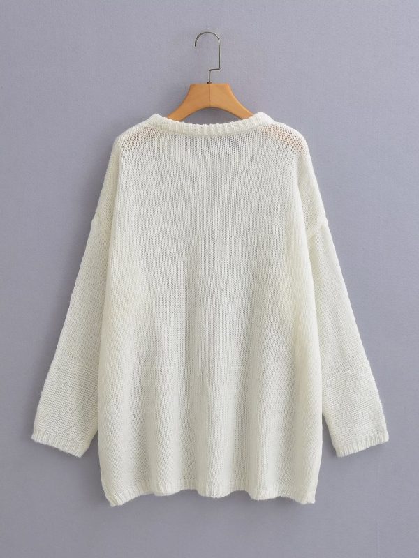 Loose Round Neck Solid Color Sweater in Sweaters