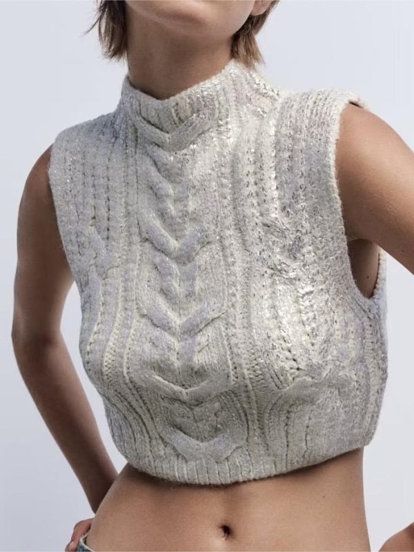 Small Bandage Solid Color Knitted Sweater Vest in Sweaters