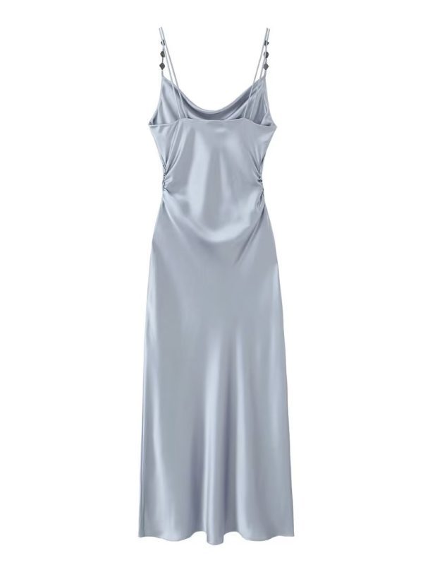 Sling Swing Collar Silk Satin Texture Dress in Dresses