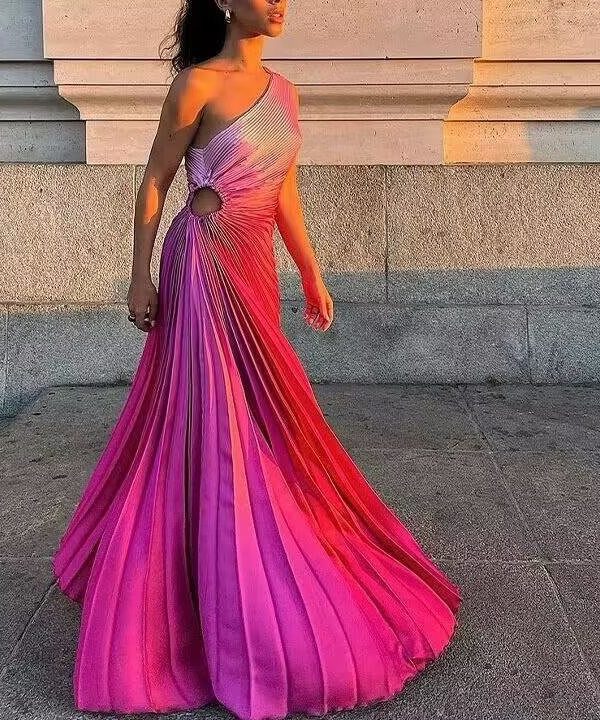 Asymmetric Fold Gradient Color Dress in Dresses