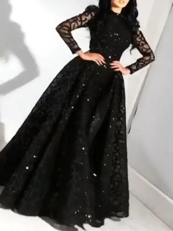 Long Sleeve Sequined Large Swing Evening Dress in Evening Dresses
