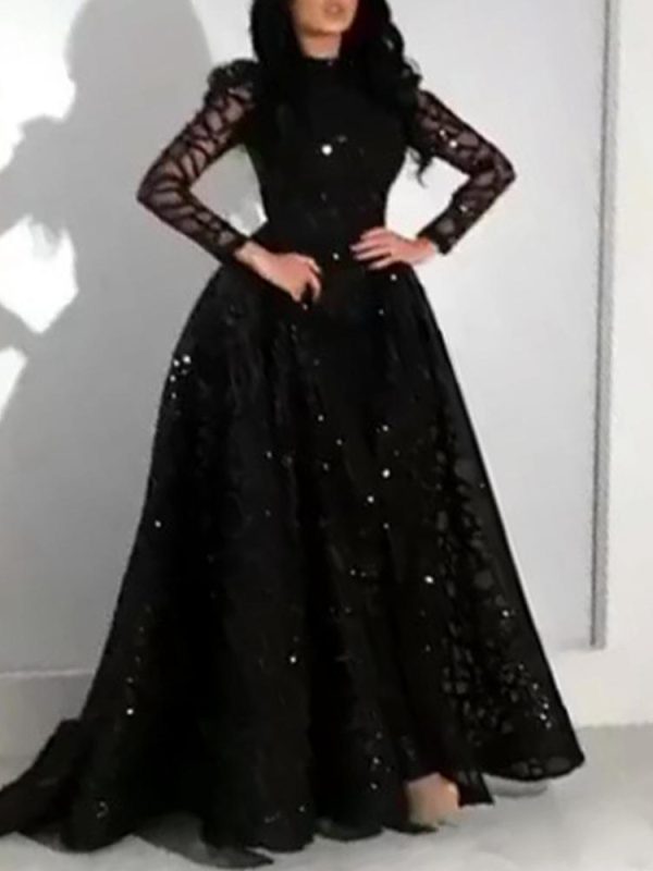 Long Sleeve Sequined Large Swing Evening Dress in Evening Dresses
