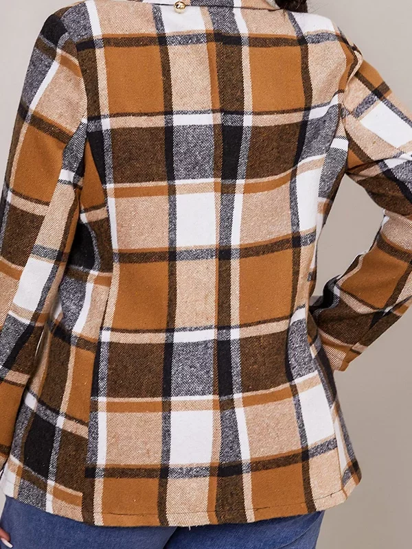 Plaid Print Button Front Long Sleeve Coat in Coats & Jackets