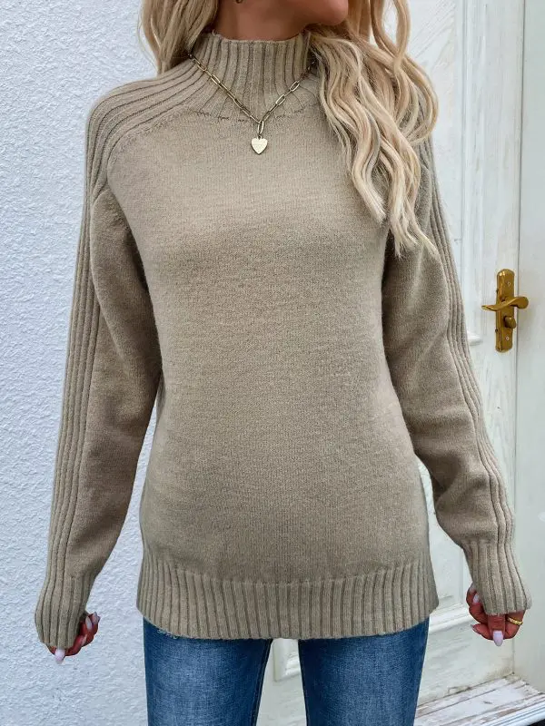 Solid Color Turtleneck Pullover Loose Sweater in Sweaters