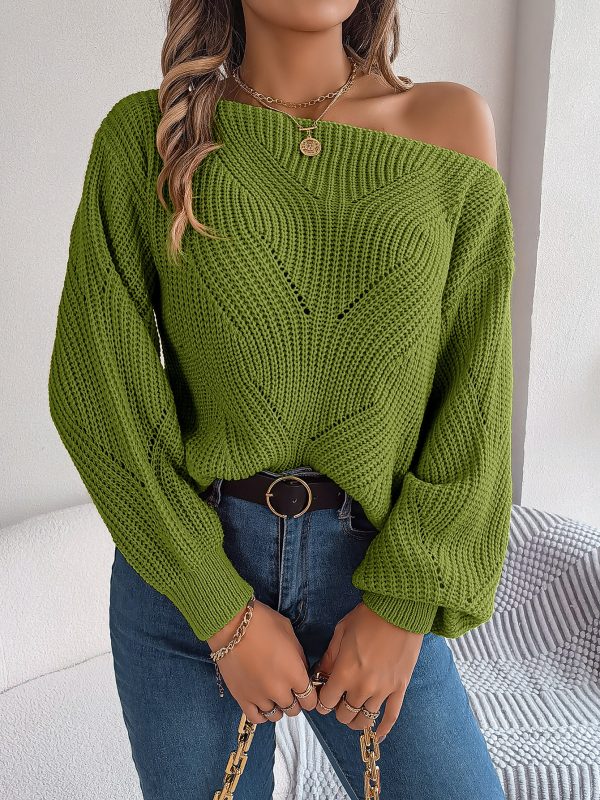 Hollow Out Cutout out off Neck off the Shoulder Lantern Sleeve Sweater in Sweaters