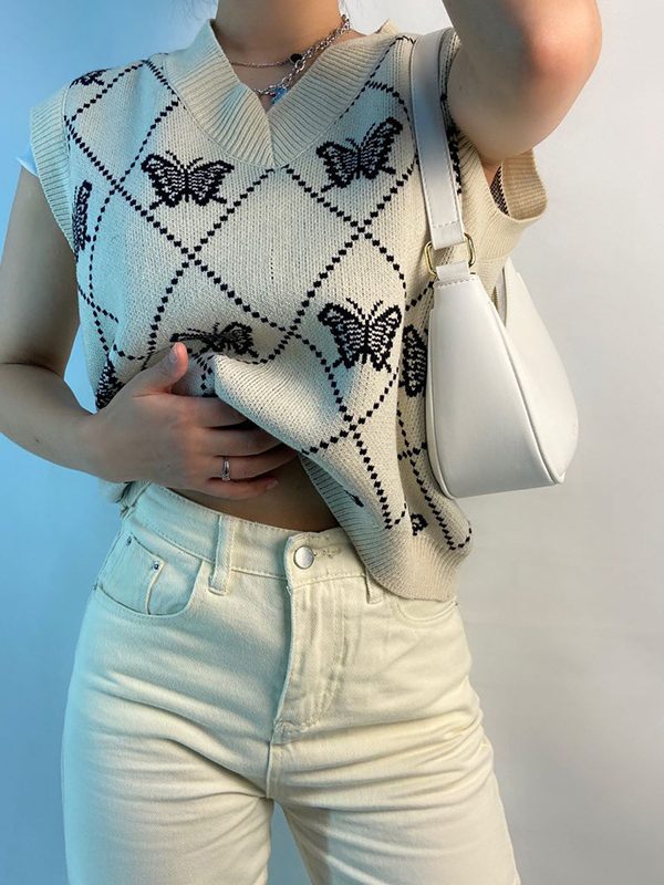 Butterfly Embroidery Pullover Knitted Vest in Sweaters