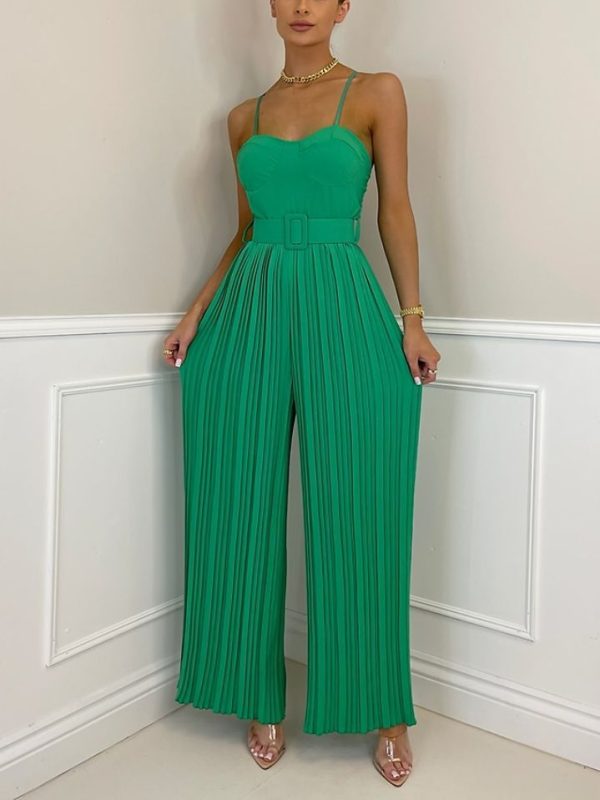 Summer Strap Pleated Sexy Belt Slim Fit Bodysuit in Jumpsuits & Rompers