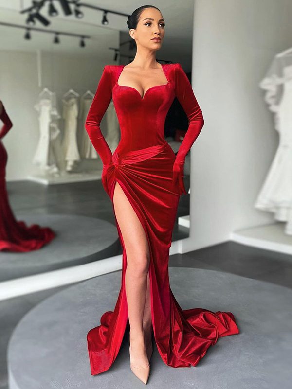 Elegant Slim Sexy Push up High Waist Gloves Korean Velvet Dress in Evening Dresses