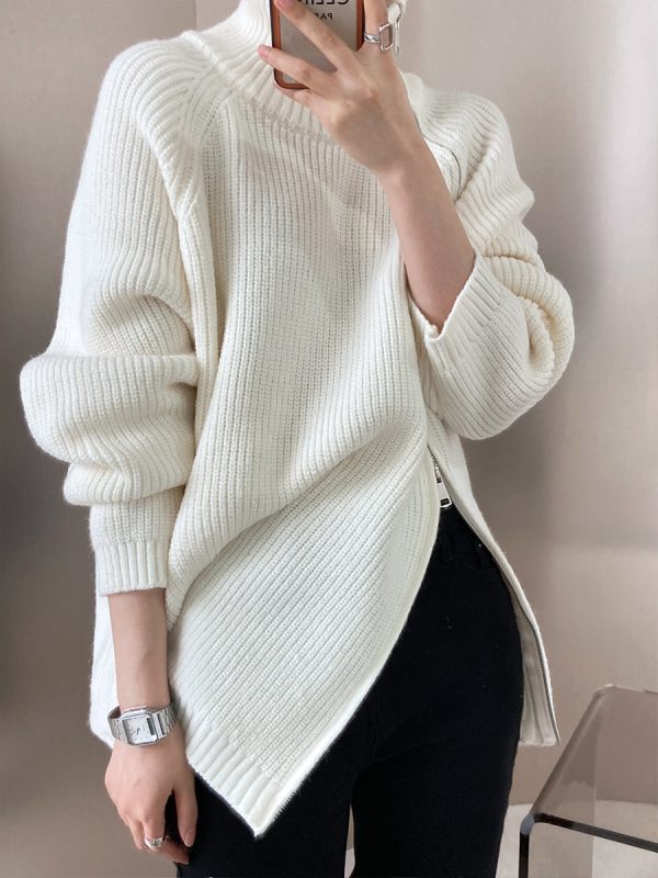 Design Double Headed Oblique Zipper Turtleneck Sweaters in Sweaters