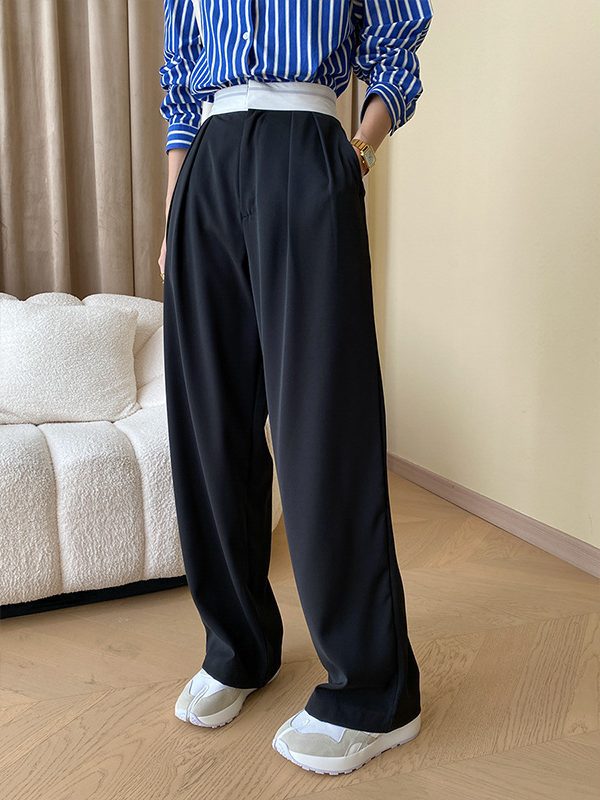 Trendy Stitching Design Early Autumn Office Straight Slimming Wide Leg Pants in Pants