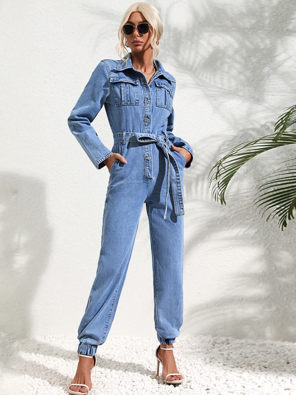 Casual Office Denim Jumpsuit in Jumpsuits & Rompers
