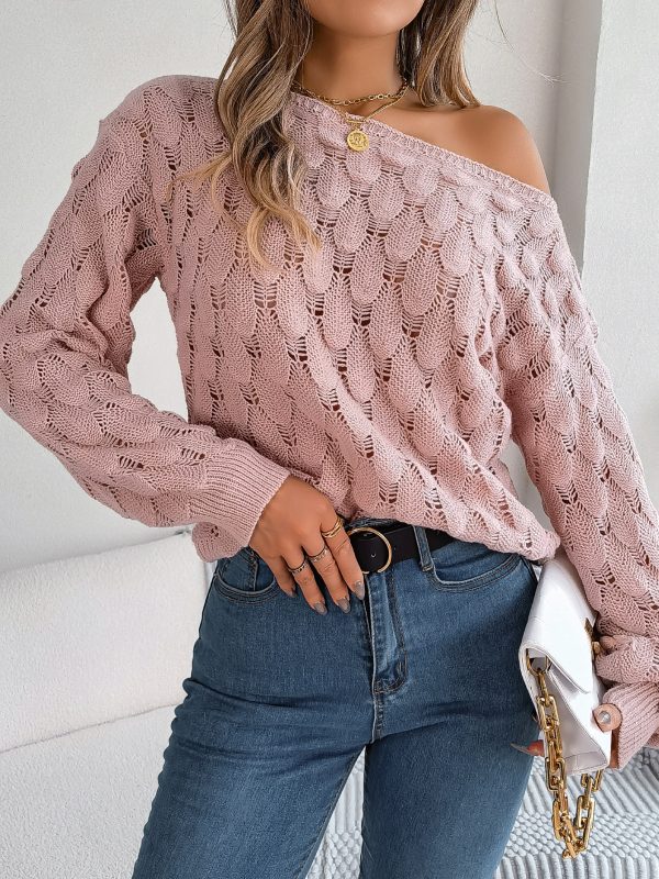 Hollow Out Cutout out off Collar off the Shoulder Lantern Sleeve Sweater in Sweaters