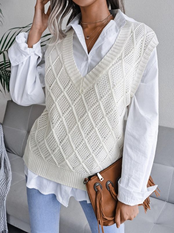 Hollow Out Cutout Casual Knitted Sweater Vest in Sweaters
