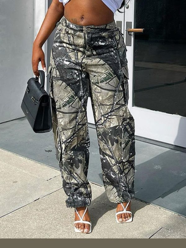 Camouflage Sexy Loose Casual Zipper Pocket Trousers in Pants