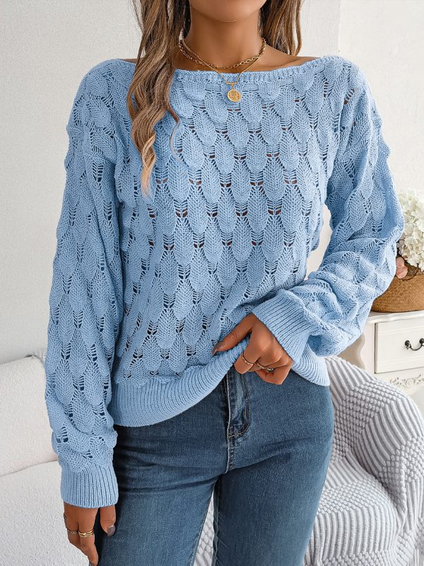 Hollow Out Cutout out off Collar off the Shoulder Lantern Sleeve Sweater in Sweaters