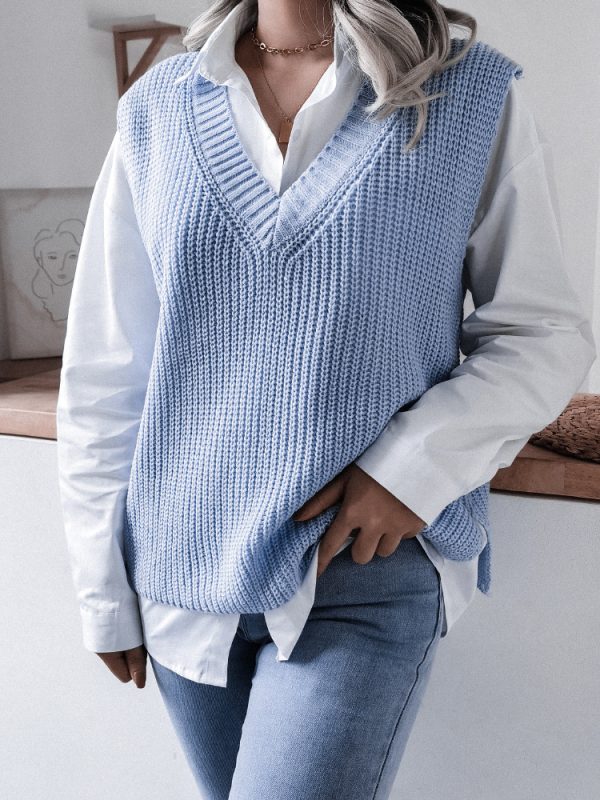 V-neck Casual Loose Knitted Sweater Vest in Sweaters