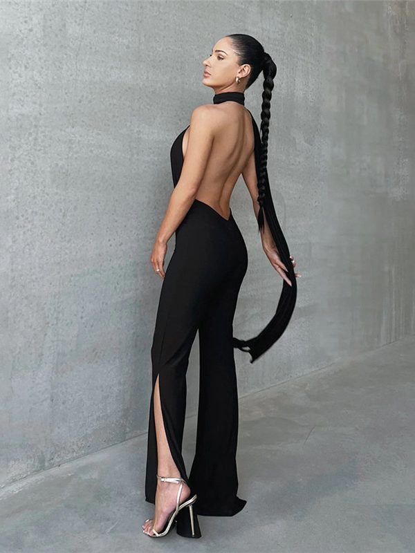 Halter Sexy Cutout Backless Slim Fit Skinny Jumpsuit in Jumpsuits & Rompers