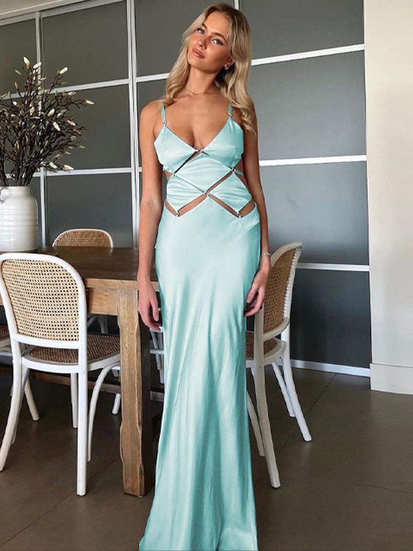 Summer Sexy Solid Color Slim Fit Backless Strap Dress in Evening Dresses