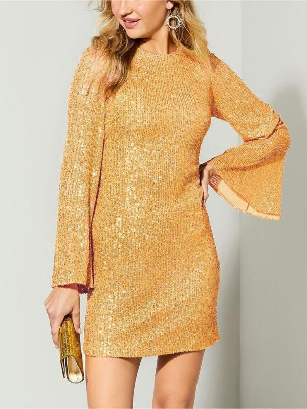 Autumn Winter Sequined Flare Sleeve Dress in Dresses