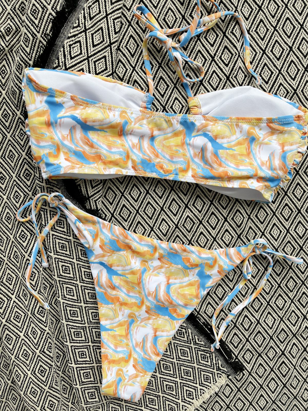 Sexy Print Bikini Hollow Out Cutout Halter Swimsuit in Swimsuits