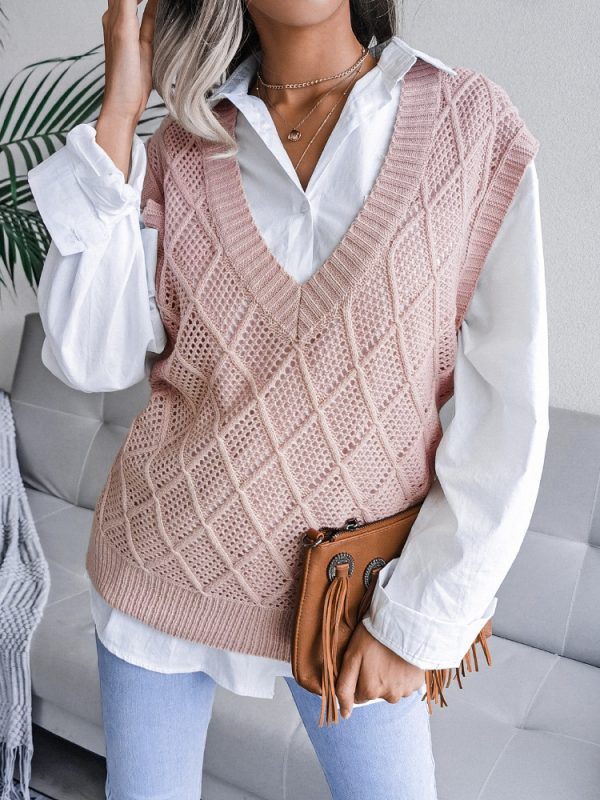 Hollow Out Cutout Casual Knitted Sweater Vest in Sweaters