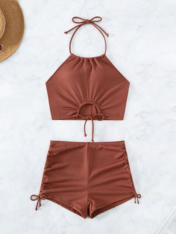 Solid Color Sling Split Swimsuit in Swimsuits