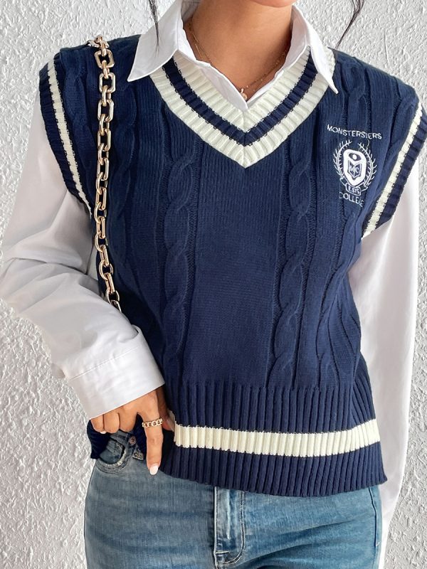 University Solid Color Hemp Pattern Pullover Vest in Sweaters