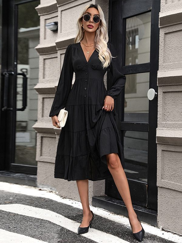 Black Long Sleeve Dress in Dresses