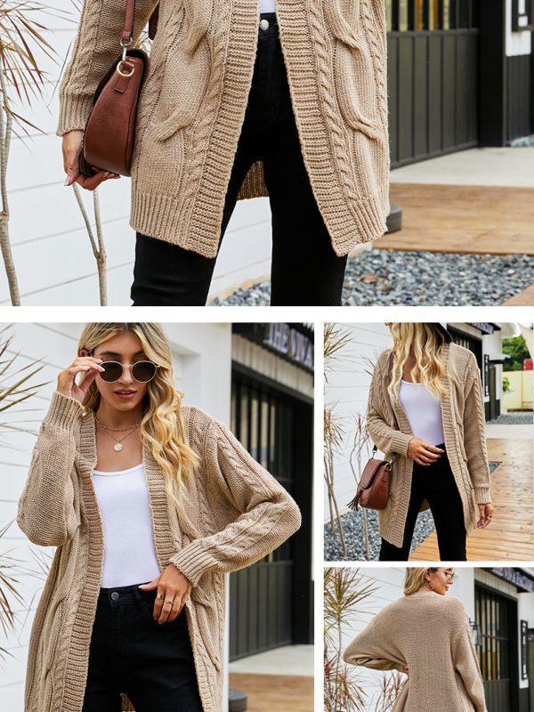 Solid Color Twisted Knitted Cardigan in Sweaters