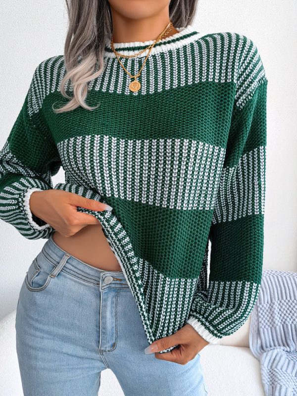 Contrast Color Striped Long Sleeve Knitted Sweater in Sweaters