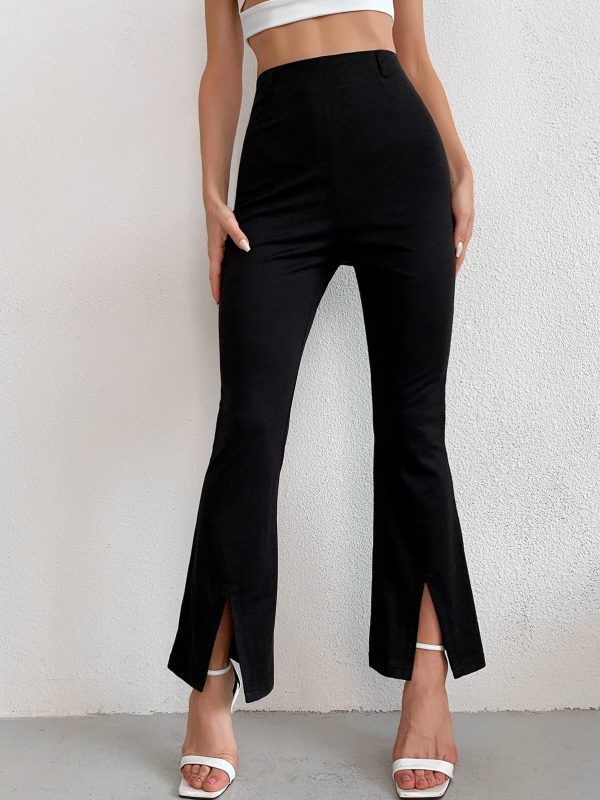 Cropped Bell-Bottom High Waist Slimming Front Slit Casual Pants in Pants