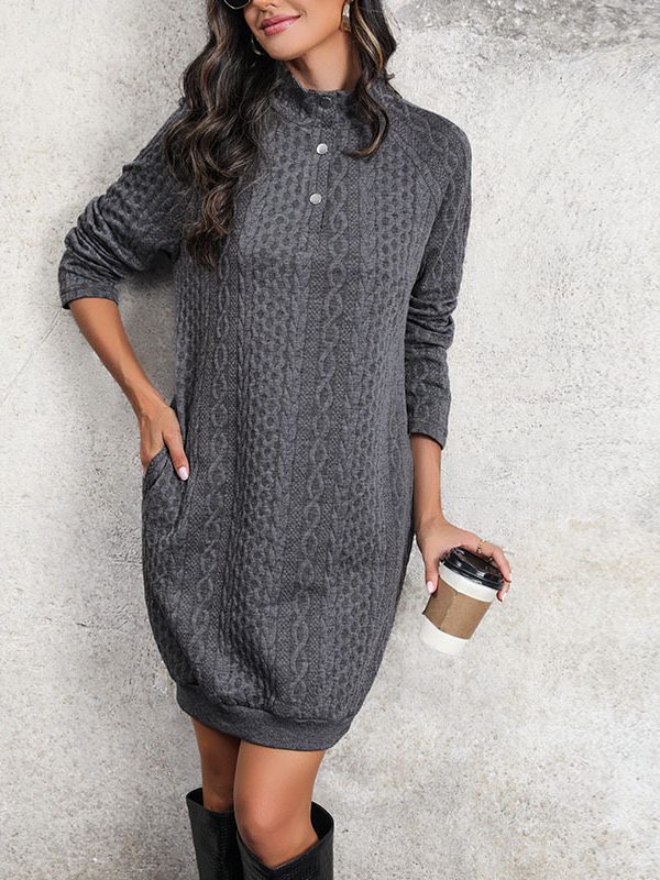 Solid Color Stand Collar Sweater Dress in Dresses