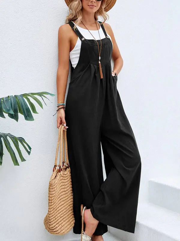 Popular Solid Color Casual Suspender Jumpsuit in Jumpsuits & Rompers