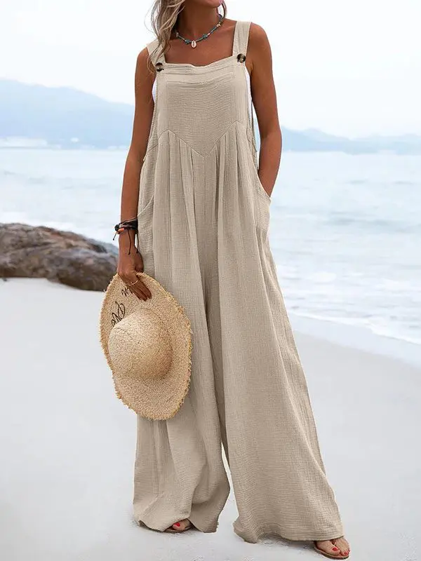 Ethnic Solid Color Wide Leg Jumpsuit in Jumpsuits & Rompers
