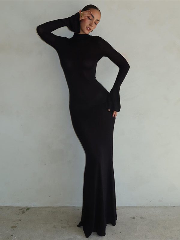 Long Sleeve Sexy Backless Slim Fit Sheath Dress in Evening Dresses