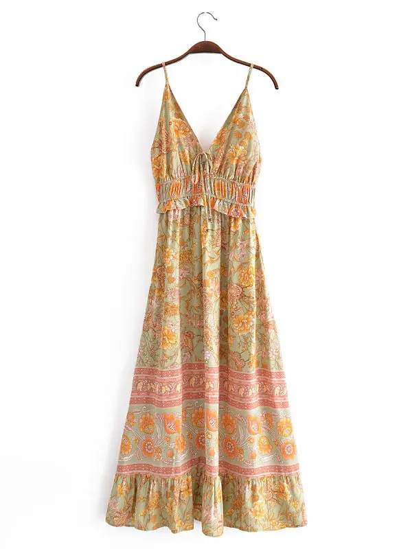 Spring Floral Flounce Tassel Dress in Dresses