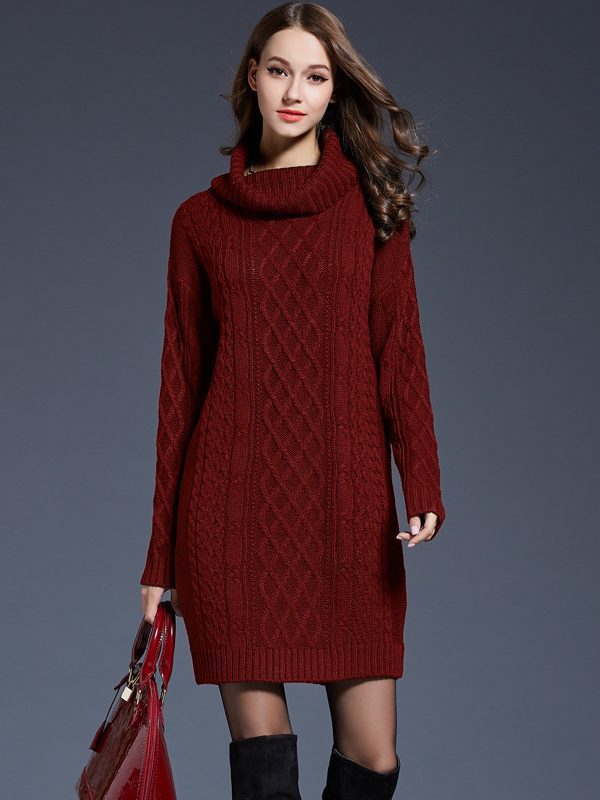 Autumn Winter plus Size Long Turtleneck Knitwear Dress in Dresses
