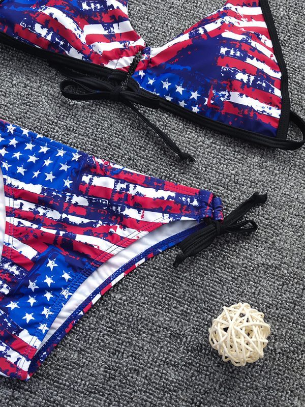 Sexy Lace up Flag Positioning Printing Bikini in Swimsuits