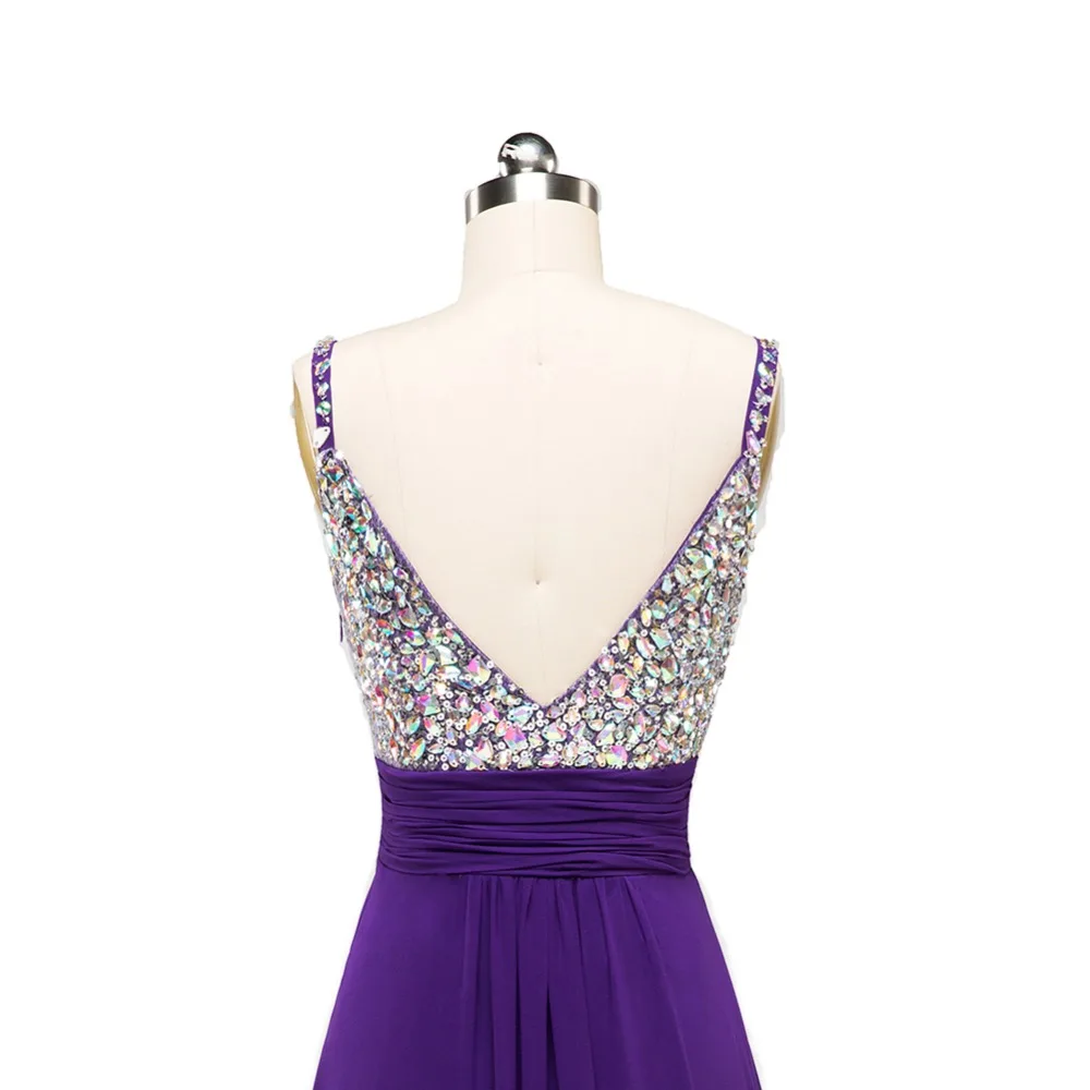 Spaghetti Rhinestones Beaded Bling Bling Purple Chiffon Long Bridesmaid Dress in Bridesmaid dresses