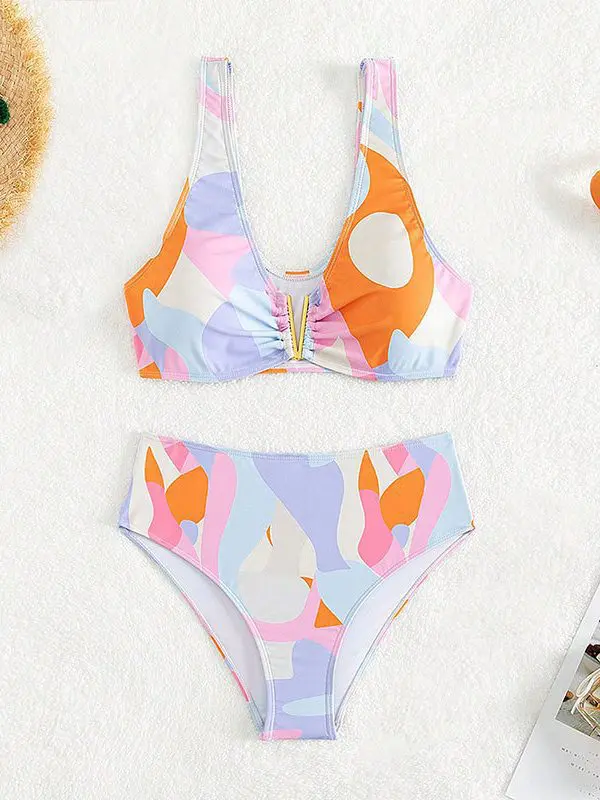 Print Sexy Split High Waist Beach Bikini in Swimsuits