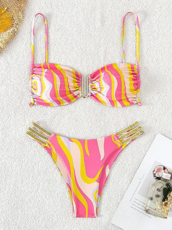 Backless Printed Split Swimsuit in Swimsuits