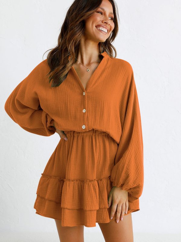 Button Long Sleeve Loose Shirt Dress in Dresses