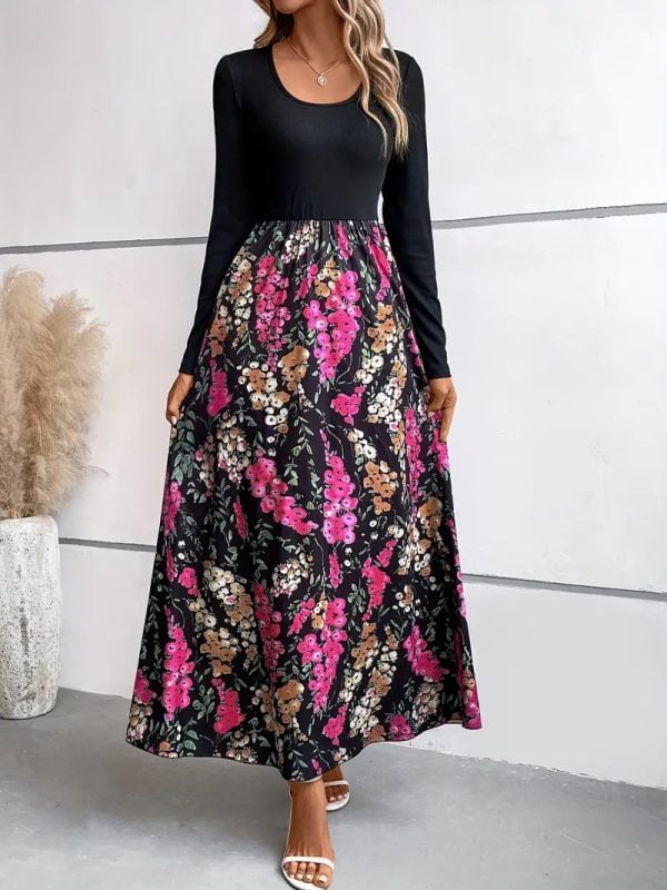 Floral Multicolor Printing Long Sleeve Dress in Dresses