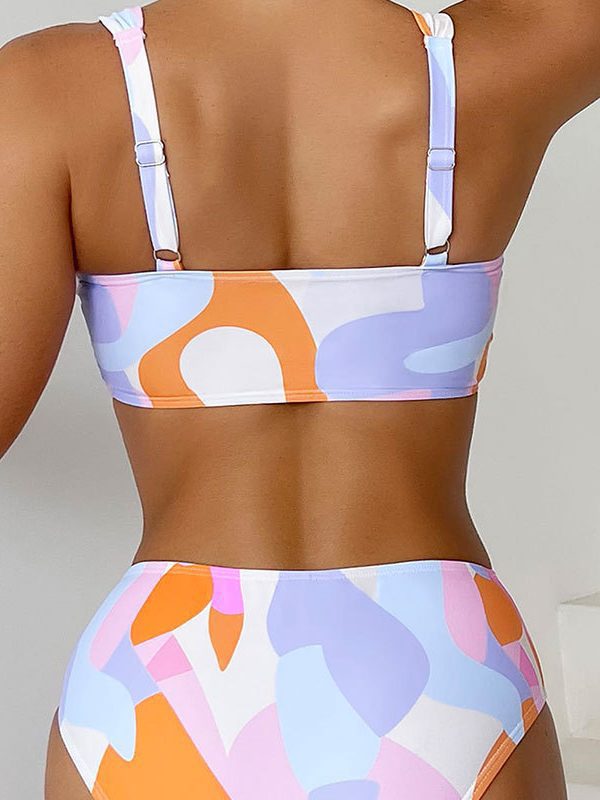 Sexy Split Two Piece Set Multi-Color Mosaic Backless Push up Bikini in Swimsuits