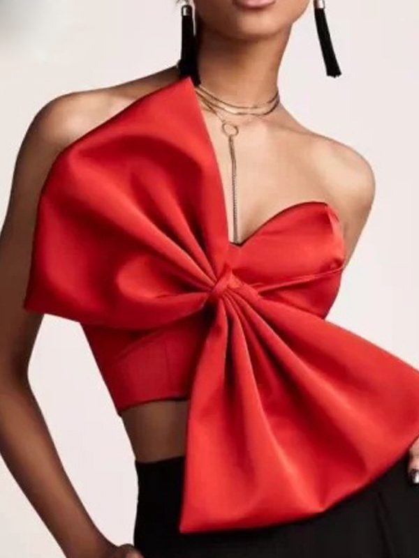 Sexy Bow Wrapped Chest Strapless Short Top in T-shirts & Tops
