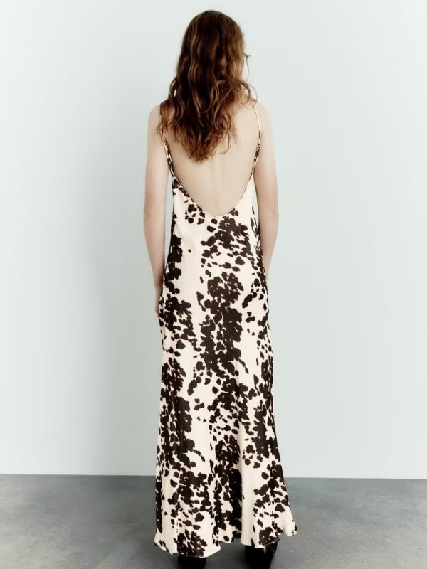 Holiday Silk Satin Texture Printing Slip Dress in Dresses