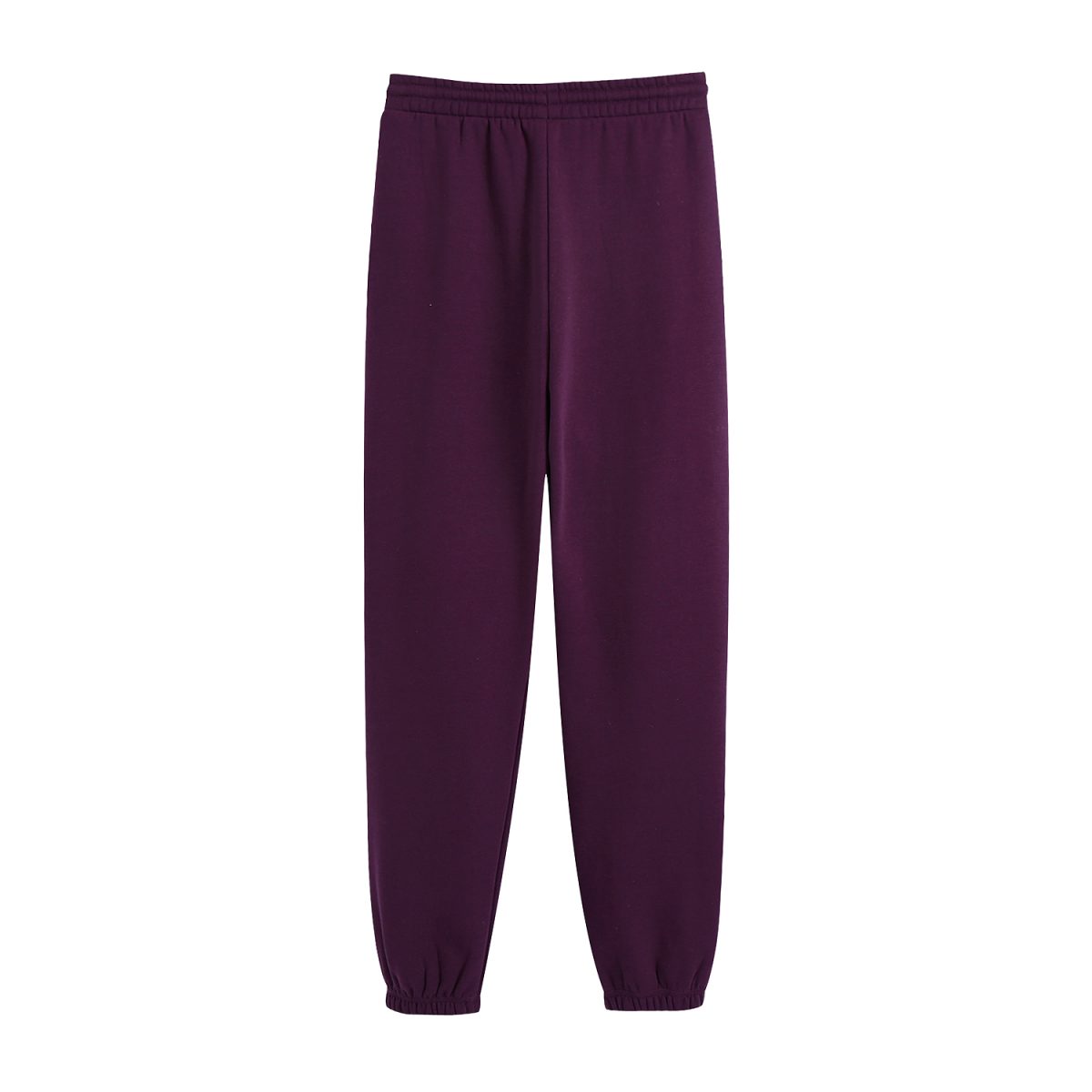Purple Thick Pure Cotton Looped Fabric Elastic Waist Drawstring Knit Pants in Pants