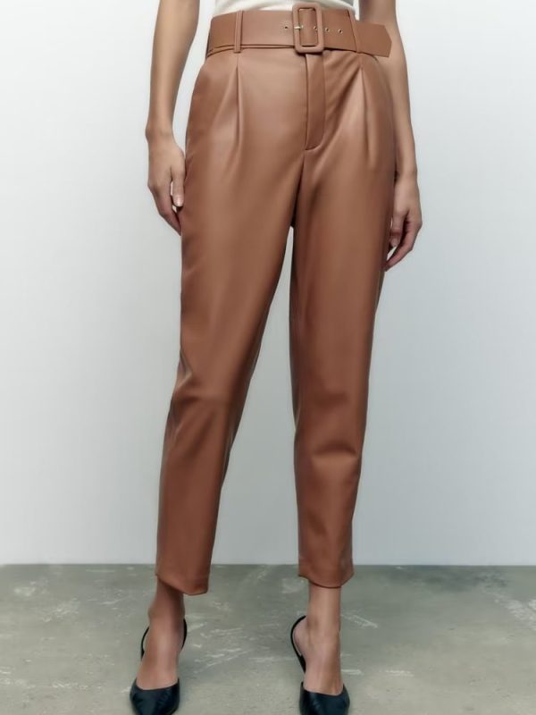 High Waist Faux Leather Pants in Pants