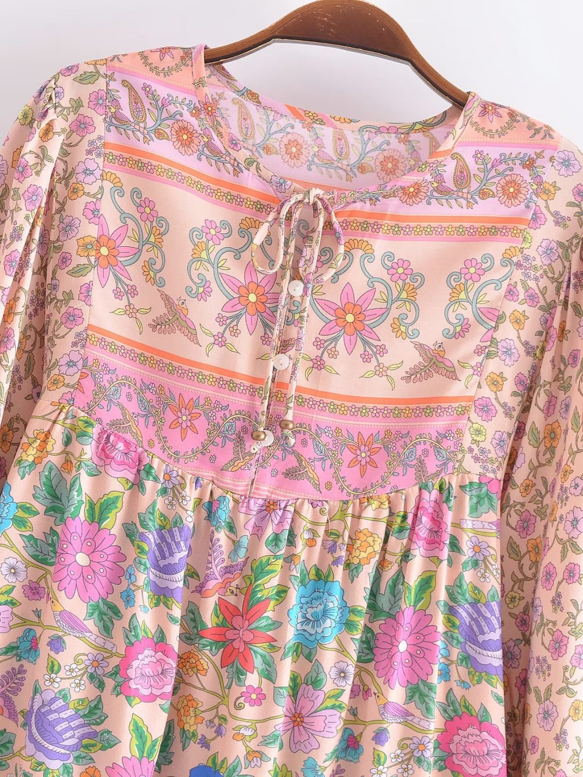 Printing Patchwork Ethnic Vacation Long Sleeve Shirt in Blouses & Shirts