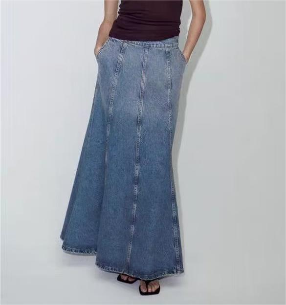 High Waist Denim Long Skirt in Skirts